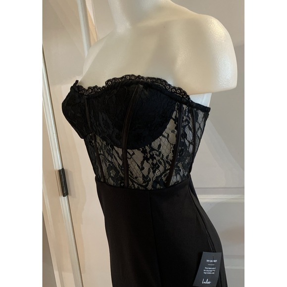 Lulus Sultry Persona Black Lace Strapless Bustier Mermaid‎ Midi Dress Size Large - Picture 7 of 16
